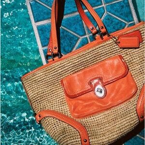 COACH 22904 SUMMER Woven Straw Pocket Tote
